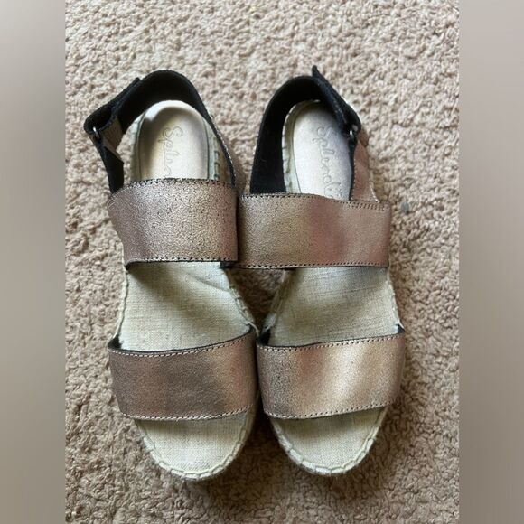 Splendid Aubrey Metallic Leather Espadrille Flatform Slingback Sandals size 8 - Picture 9 of 13